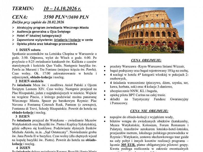 Pielgrzymka Parafialna 10-14.10.2026